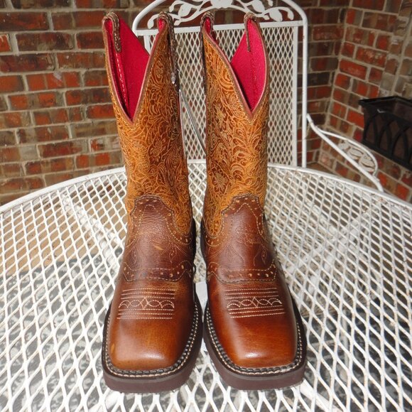 JUSTIN Women's "Starlina" Brown Leather Square Toe Western Boots Size 6.5B NWT!! - Picture 1 of 9